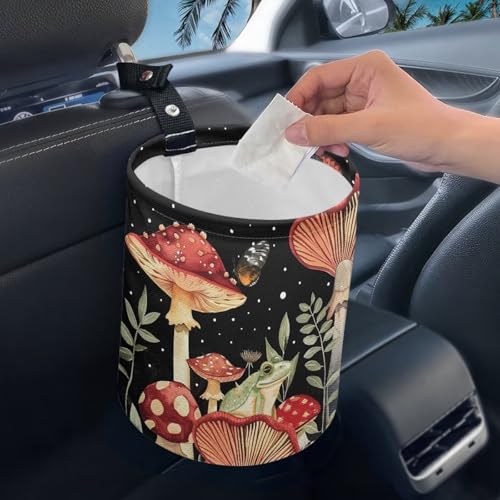 Image of Pensura Aesthetic Mushroom Car Garbage Can Portable Waterproof Car Back Seat Organizer Reusable Multipurpose Trash Bin for Car Compatible with Most Cars
