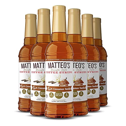 Matteo's Sugar Free Coffee Flavoring Syrup, Cinnamon Vanilla, Delicious Coffee Syrup, 0 Calorie, 0 Sugar Coffee Syrups, Keto Friendly, 25.4 Oz, 6Count
