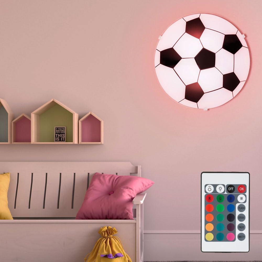 Kinder Decken Lampe DIMMBAR Fußball Glas Leuchte FERNBEDIENUNG im Set inkl. RGB LED Leuchtmittel
