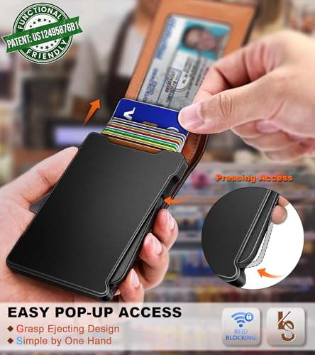 Image of KEMISANT Men Wallet,Slim Wallet Card Case With Magnetic Billfold Flip,Pop-up Access for 12Cards RFID Blocking