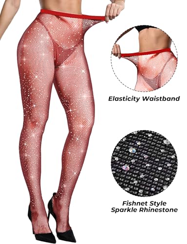 Image of Buauty 2 Pack Sparkly Fishnet Stockings For Women,Rhinestone Fishnets Tights High Waist,Party Sexy Rhinestone Mesh Pantyhose