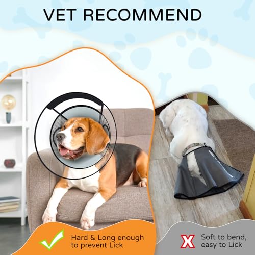 Image of Dog Cone Collar for Large Dogs After Surgery, Mesh Windows PVC Transparent E Collar for Dog, Anti-Bite Lick Wound Healing Neuter Safety Practical Comfy Plastic Cone XL
