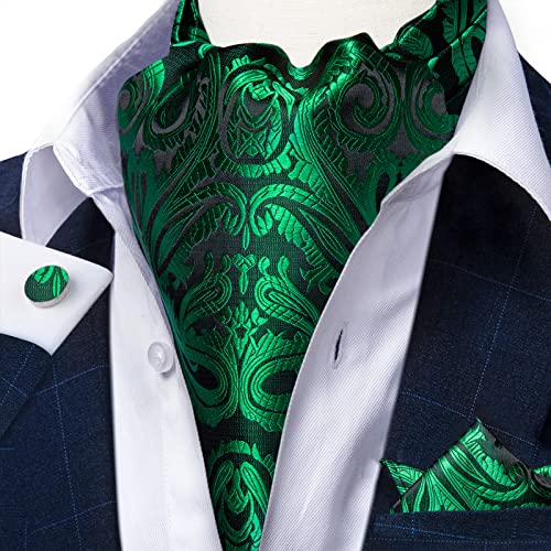 Image of DiBanGu Mens Silk Ascot Ties Paisley Jacquard Woven Cravat and Pocket Square Cufflinks with Lapel Pin for Business Wedding