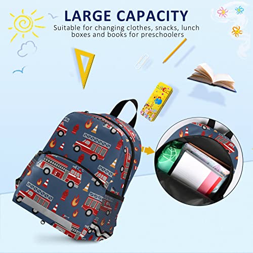 Fisyme Fire Trucks Blue Backpack Schoolbag Kids Daypack Toddler Travel School Bag Small Mini Backpacks for Kindergarten Preschool Nursery Children Boys Girls with Chest Strap4