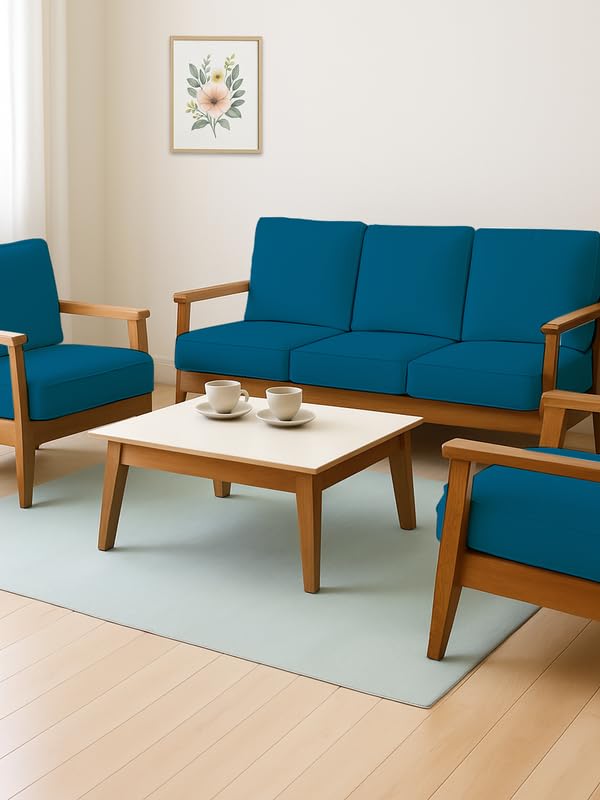 HOTKEI Airforce Blue (Pack of 10) 200 GSM Fabric Wooden Sofa Seat Cover Elastic Stretchable Cushion Seat Slip Cover Protector for Wooden Sofa Set 5 Seater Antislip Full Covers for Living Room-image-1