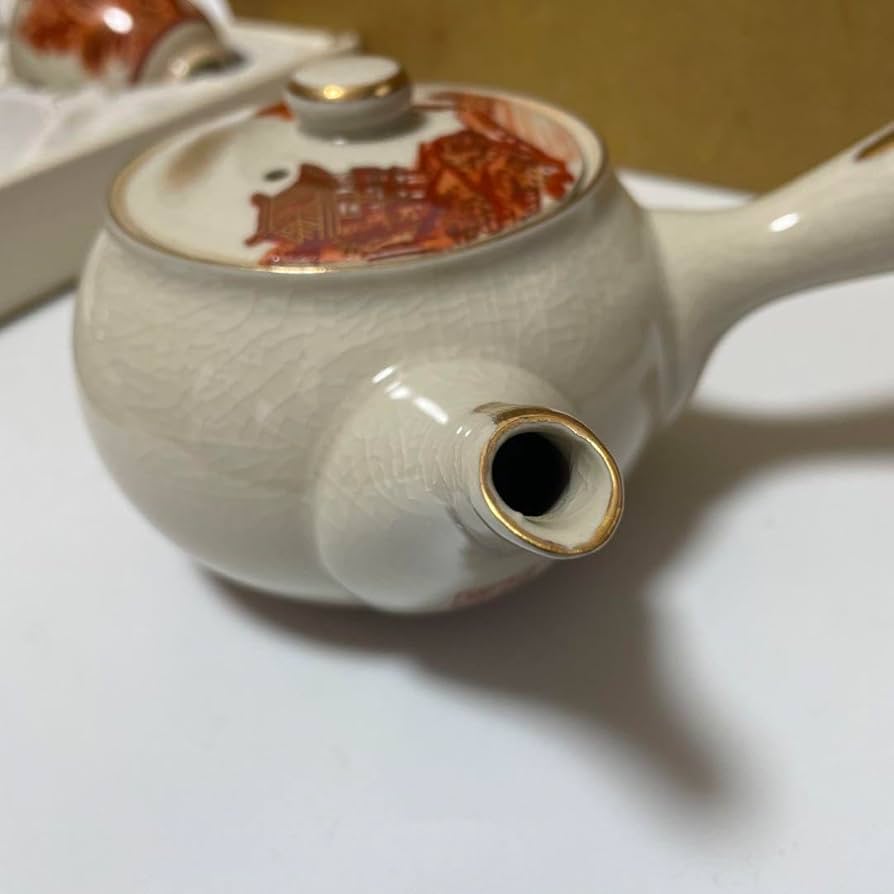 Amazon.co.jp: 九谷焼 覚山 茶器揃い 急須 湯呑み 5客 赤絵 山水 金彩