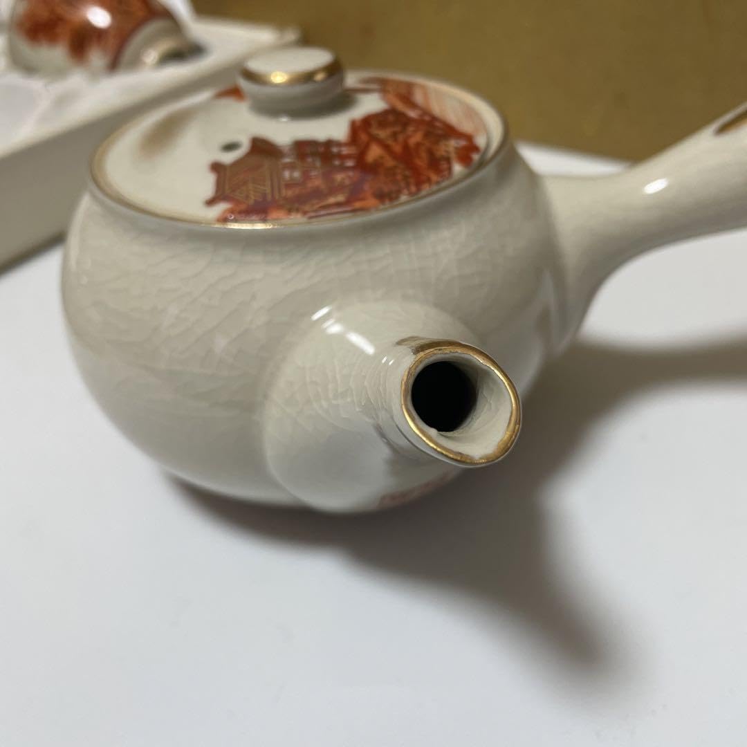 Amazon.co.jp: 九谷焼 覚山 茶器揃い 急須 湯呑み 5客 赤絵 山水 金彩