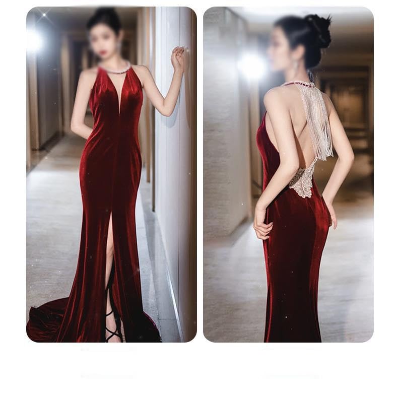 Robe de soirée de printemps confortable en velours taille L - 5