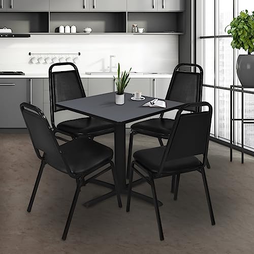 Image of Romig Pillar 36 in. Square X-Base Breakroom Table- Grey & 4 Restaurant Stack Chairs- Black