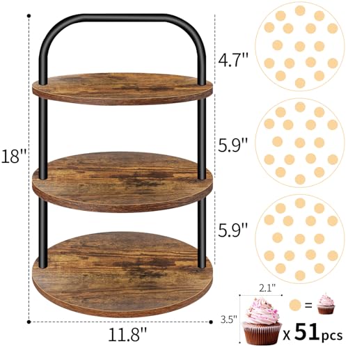Lilybud--Lily DGJ-3CENG-YUAN Cupcake Stand For 50 Cupcakes, 3 Tier Wooden Cupcake Stand Large Cupcake Stand Dessert Table Display Set Cupcake Tower Serving Trays thumb #4
