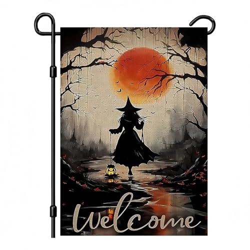 Halloween Garden Flag for Outside 12x18 Inch Double Sided, Witch
