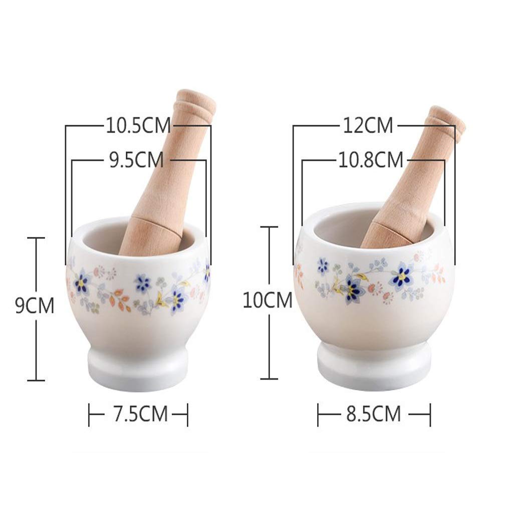 Mortero y Maja de Porcelana Tradicional, Mini mortero con tomillo y Molinillo, 9,5 cm, Blanco (tamaño: 85 mm)