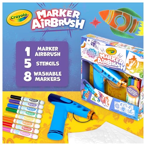 Crayola Marker Airbrush Spray Art Kit, 8 Washable Markers, 5 Stencils - image 8