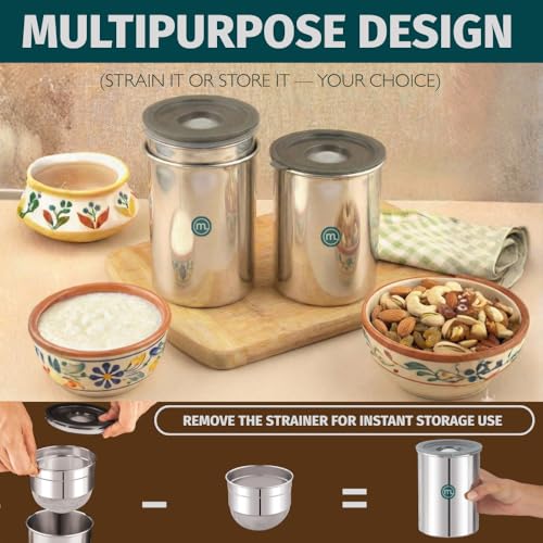 Image of Mishaa Steel Greek Yogurt and Hung Curd Maker 750ml, BPA Free Multipurpose Steel Strainer with Airtight Storage Container, for Making 200g Homemade Yogurt (Greek Yogurt Maker (750ml))