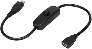 ASHATA Micro USB Cable,Micro USB Female to Male Extension Cable with 501 Button Switch for Raspberry Pi, Micro USB Cable with 501 Button Switch Micro USB 5P Male And Female Extension Power Cord