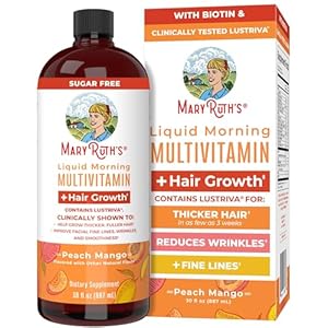 MARYRUTH’S Liquid Multivitamin+Hair Growth | Clinically Tested for Thicker Hair & Facial Wrinkles in Women | Biotin 10000mcg | Lustriva Hair Growth Supplement | Skin Care | Age 18+ | 30 Fl Oz