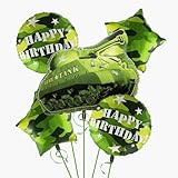 5 Pcs Camouflage Military Party Balloons Kit Army Tank, Camo Star Balloons for Army Themed Birthday/Boot Camp/Veteran’s Day/Military Retirement/Patriotic/Boy Adventure Party Decorations