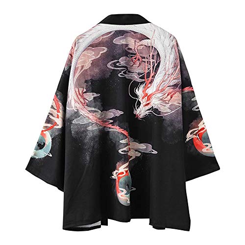 Unisex Japanese Kimono Cardigan 3/4 Sleeves Loose Kimono Robe Vintage Yukata Outwear Summer Casual Top for Women Men