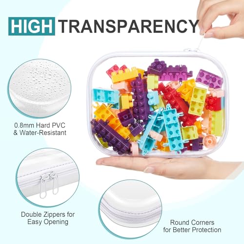 Image of Hoolerry 4 Pcs Hard Clear Zipper Case Makeup Bags Plastic Zipper Pouch Transparent Storage Box Containers for Cosmetics, Snacks, Building Blocks, Puzzles(Clear,7.9 x 5.9 x 2 in,White)