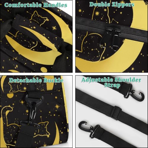 Kids Overnighter Duffel Bags for Boys Girls, Black Cat Moon Carry-On Size Sports Gym Bag for School Practice or Overnight Travel Weekender Sleepover Workout Tote Bag4