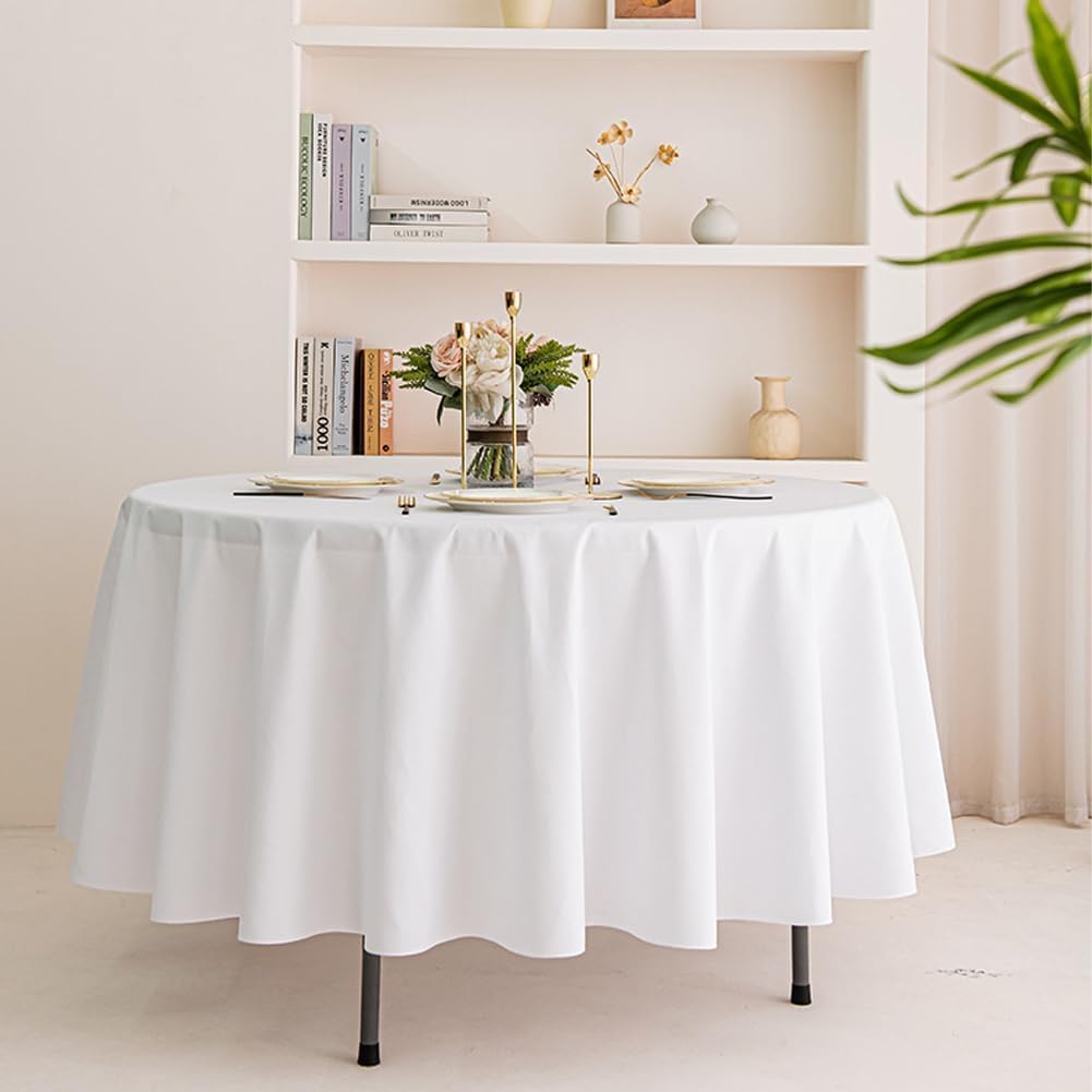 DASIAUTOEM Mantel redondo blanco, 10 unidades, mantel blanco para mesas redondas, manteles impermeables de 213 cm, resistentes a las manchas, impermeables, protectores de mesa, manteles para bodas
