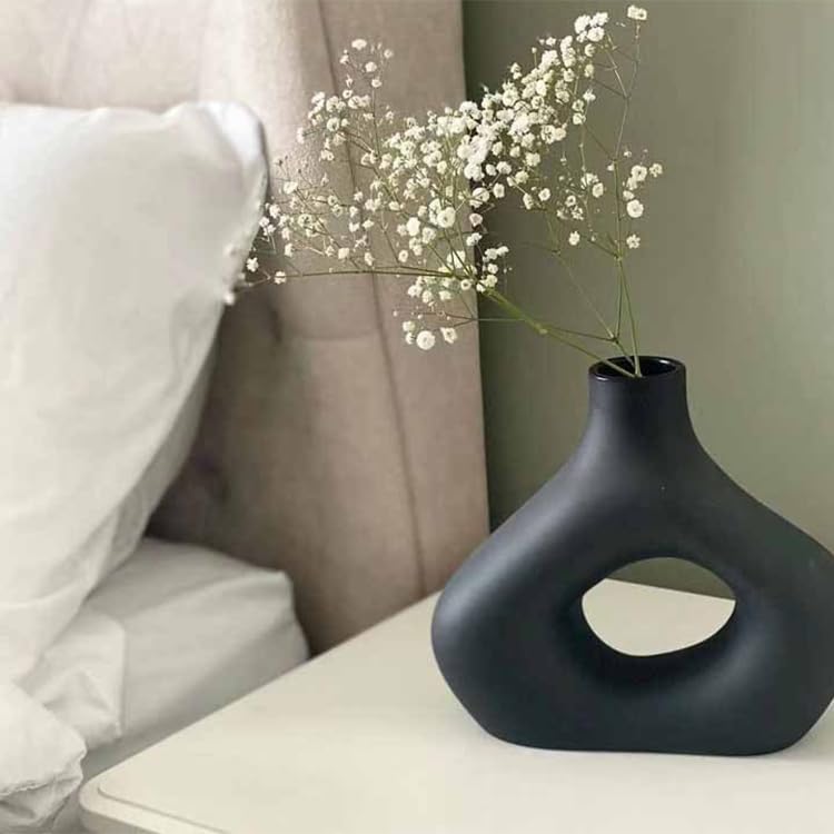 Amazon.co.jp: フラワーベース 花瓶 黒 陶器 お洒落 おしゃれ 雑貨