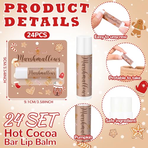 Heigble 24 Pcs Christmas Hot Cocoa Lip Balms Bulk Christmas Party Stocking Stuffers Hot Chocolate Flavor Coffee Gift Supplies for Travel Lipstick Winter Birthday Party Favors