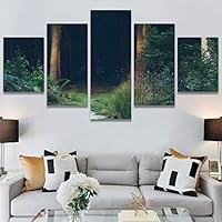 SIGNWIN 5 Panel Canvas Wall Art Green Forest for Home Decorations Ready to Hang - 60