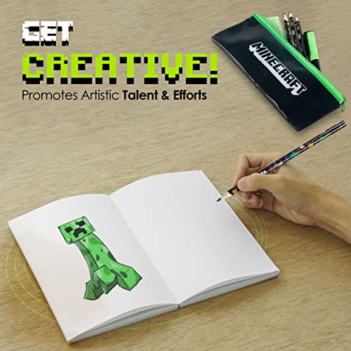 Minecraft Schreibwaren Set, Schulsachen Federmappe, Farbigem Bleistifte Set, Radiergummi, Lineal, Notizbuch, Notizblock, & Mehr, Spaß Geschenke für Kinder