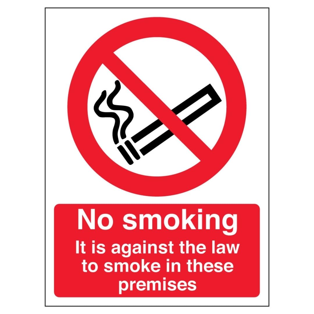 V Safety No Smoking In These Premises - Portrait 200 x 300 mm - 2mm Super-Tough Rigid Plastic Safety Sign