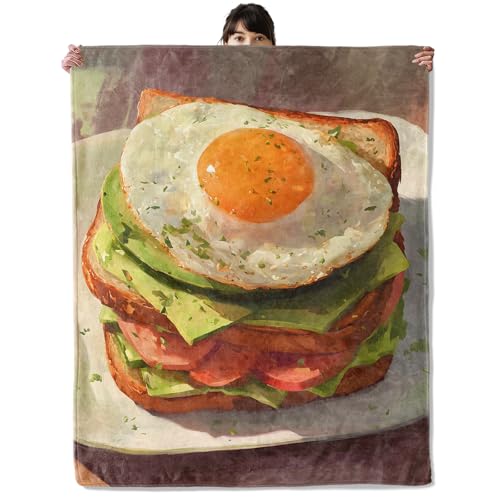 onlcuk Realistic Sandwich Blanket, Cozy Flannel Breakfast Food Blankets, All Season Soft Throw for Travel Home Decor, Lightweight Sofa Bed Throws, Gifts for Women Boys Girls Kids, 50"×60"