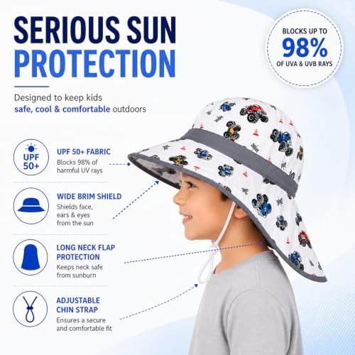Image of VRITRAZ Sun Protection UPF50+ Bucket Hat Toddler Summer Beach Play Hats with Neck Flap for Girl, Boy, Kids Summer Hat, Bucket Hat for Kids Ages 3-10 Years