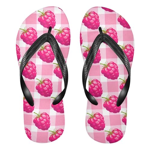 Raspberry Square Pink Flip Flops for Beach Thong Sandals Anti-slip Lightweight Shower Shoes for Summer Swim Travel