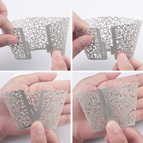 Benbilry - 50 Stampi Artistici Per Cupcake, Tagliati Al Laser, Per Decorazione Di Matrimoni, Feste Di Compleanno, Colore: Grigio - 4