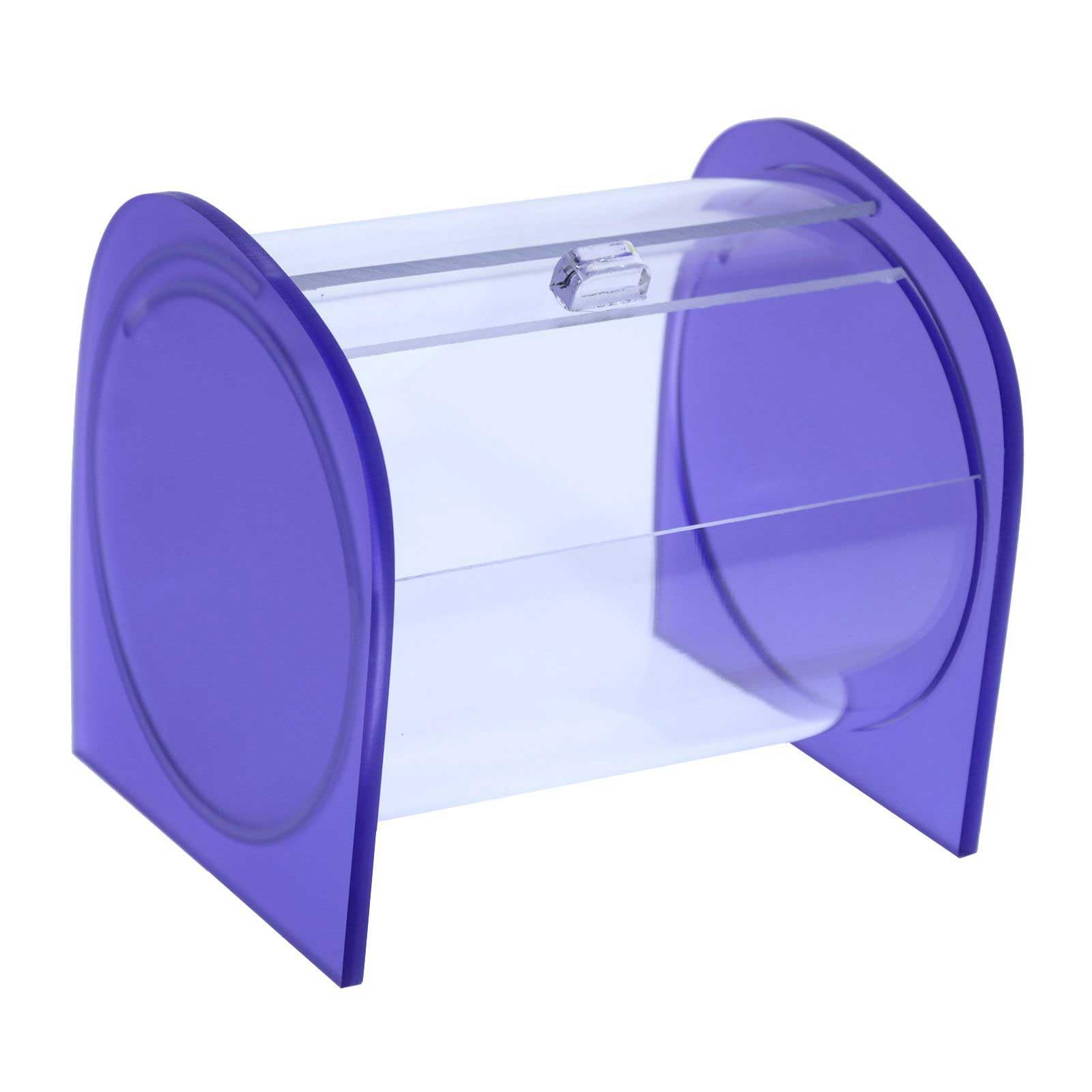 Portacaramelle confezionate sezione circolare in plexiglass trasparente e con pannelli laterali in plexiglass satinato VIOLA - Misure totali: L 15 x P 14 x H 14 cm