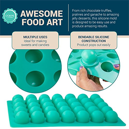 O'crème Truffle Silicone Molds, Round Silicone Mold - Commercial And Non-Commercial Use - Sphere Molds For Chocolate Truffles, Ganache, Jelly, Candy, Pralines And Caramels (40Mm Diameter X 35Mm High) #TOP3