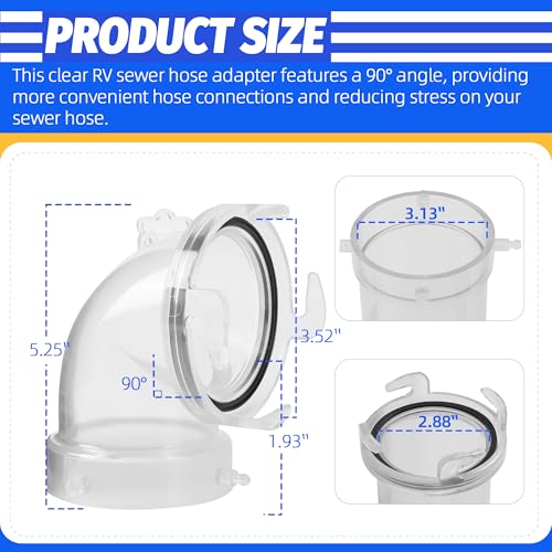 Image of 90 Clearview RV Sewer Hose Adapter with 3 inch Bay Lug - Durable, Leak-Proof Connection (Pack of 2)
