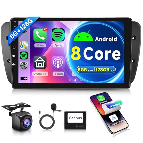 6G+128G 8 Core Wireless Carplay Android Radio de Coche 2 DIN para Seat Ibiza 6j IV 2009-2014 9 Pulgadas Radio Coche con Android Auto Navi GPS WiFi Mirror Link Bluetooth FM/RDS/DSP/SWC Cámara Trasera