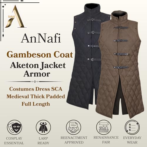 Image of AnNafi Gambeson Coat Aketon Jacket Armor, Costumes Dress SCA Medieval Thick Padded Full Length