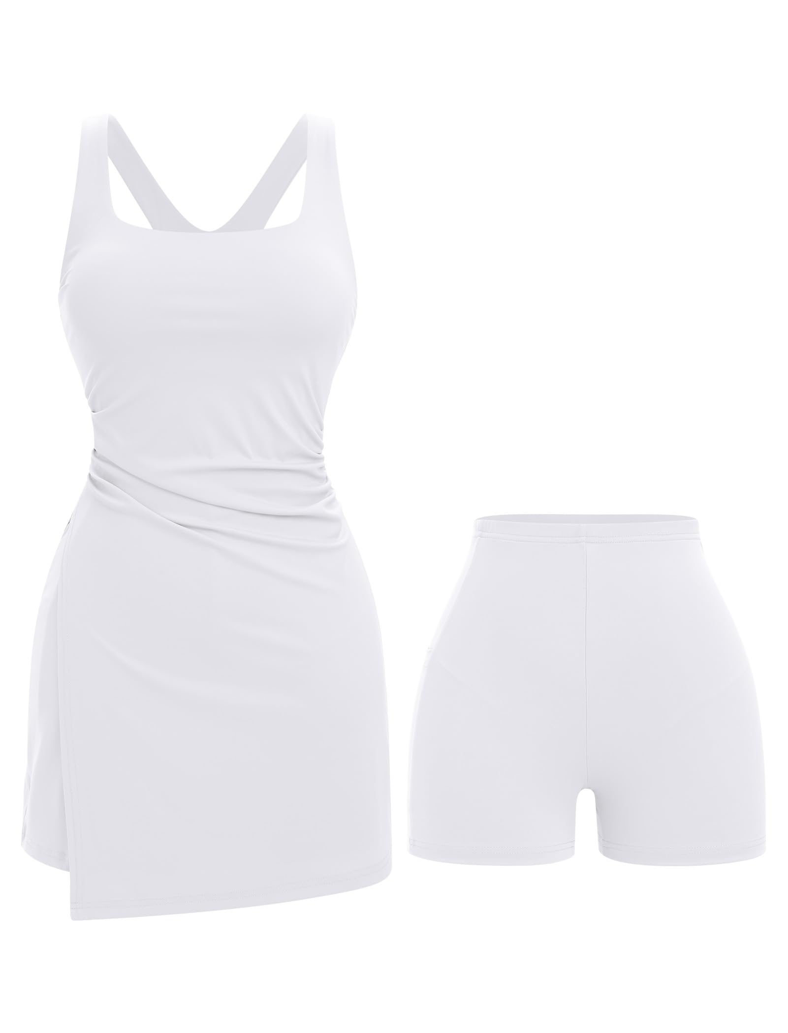 IDOPIP Vestido de tenis para mujer, ropa deportiva para mujer, con sujetador, pantalones cortos de golf, pantalones de ciclismo, pantalones cortos de gimnasio, falda de tenis, sin mangas, vestido de