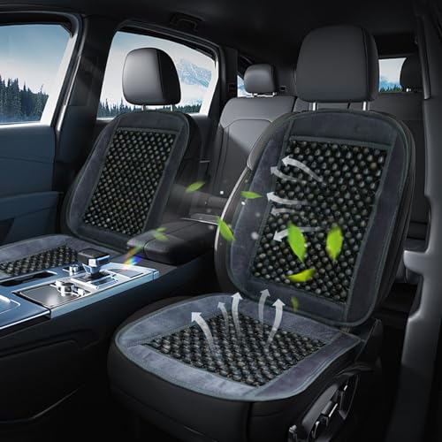 Funda de asiento de coche con cuentas de madera, cojín transpirable y protector de coche gris 2