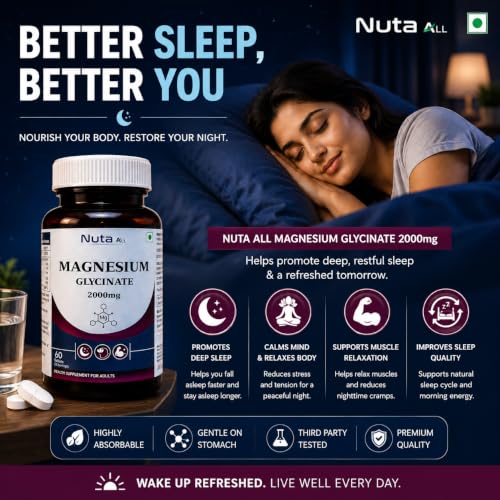 Image of Magnesium Glycinate 2000mg | Highly Bioavailable Magnesium Tablets for Sleep, Muscle Relaxation & Stress Support | 60 Tablets