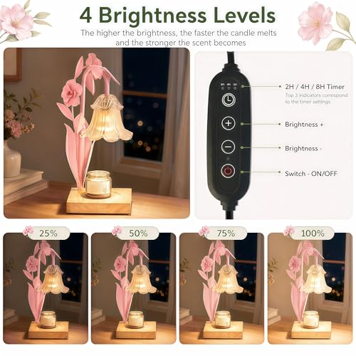 Image of Flower Candle Warmer Lamp with Timer,Dimmable Candle Lamp Warmer,Adjustable Height Candle Warmer for All Jar Candles,Bedroom Living Room Home Decor Aesthetic Christmas Birthday Gifts (Pink)