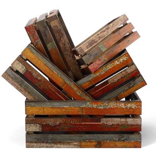 Barydat Juego de 5 cajas de madera para exhibición, cajas decorativas de madera anidadas con asas, cajas decorativas de estilo vintage de granja, cajas multiusos para frutas y verduras (dibujo de