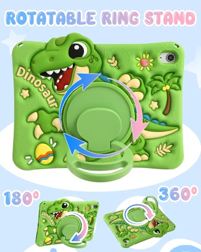 Kokaade for iPad 10th Generation/A16 Case - Soft Silicone with Shoulder Strap & Rotating Stand Cute Cartoon Dinosaur for Boys Girls Teens for iPad 11th Generation 11 Inch 2025 - Image 2