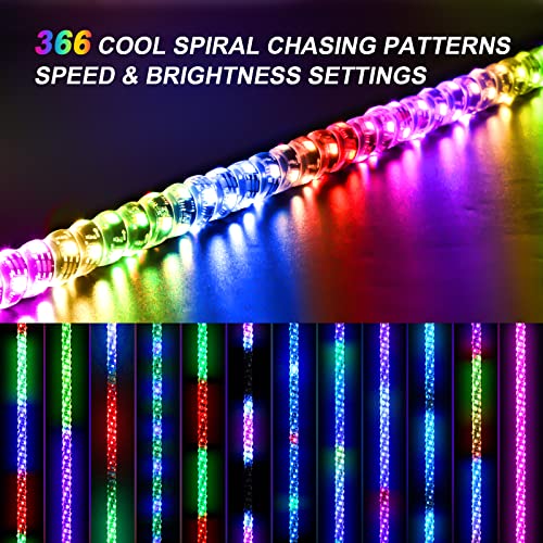 Image of Ehaho 1 Pack 1FT Whip Lights,LED Whip Light with App & Remote Control, Spiral RGB Chasing Lighted Whips with Rocker Switch, Music Whip Light for UTV ATV Polaris RZR Can-Am SXS Truck