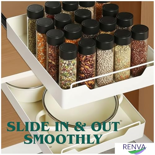 Image of RENVA Pull Out Cabinet Organizer for Kitchen,Pull Out Drawers for kitchen Cabinets,Sliding Drawers for Cabinets Heavy Duty Roll Out Shelf Storage For Kitchen,Bedroom Office