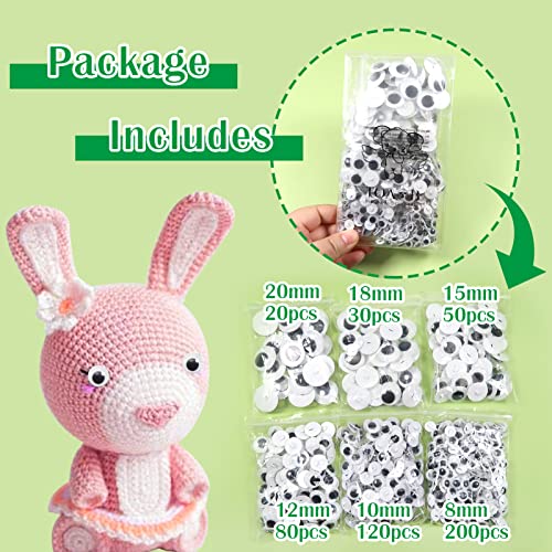 TOAOB 500pcs Sew On Wiggle Googly Eyes Round Black White Plastic Safety Doll Eyes Sewing Craft Eyes 8mm 10mm 12mm 15mm 18mm 20mm for Soft Doll Making DIY Craft Plush Animal - Image 4