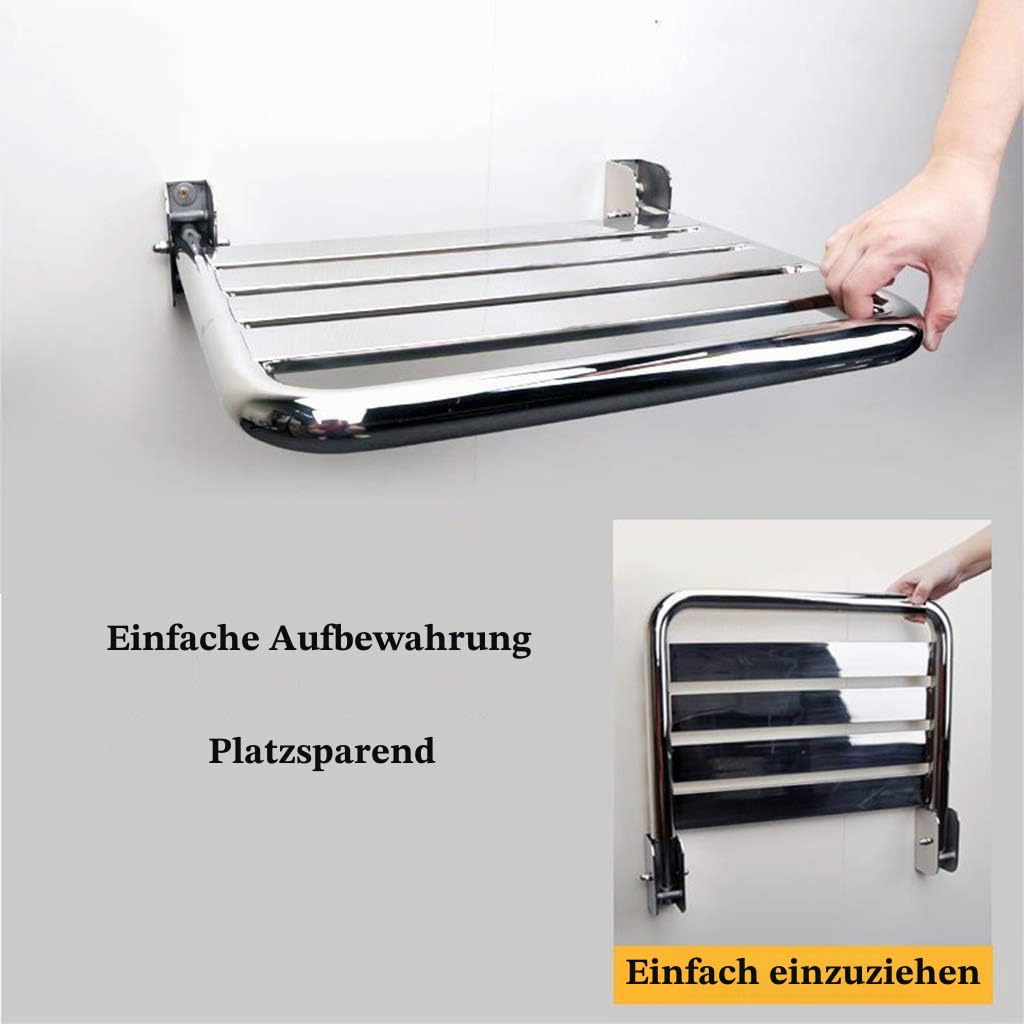 Badhocker aus Edelstahl 304 An Der Wand Montierter Klappstuhl Tragend 200 Kg Platzsparend Einfache Installation Geeignet für Mehrere Szenarien