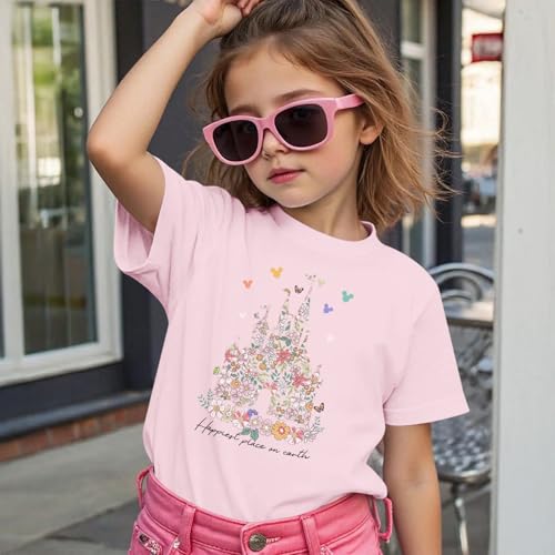 Image of Floral Castle Shirts for Girls Graphic Cute Tshirt Kids Toddler Flower Holiday Shirt Vacation Trip Tee Tops